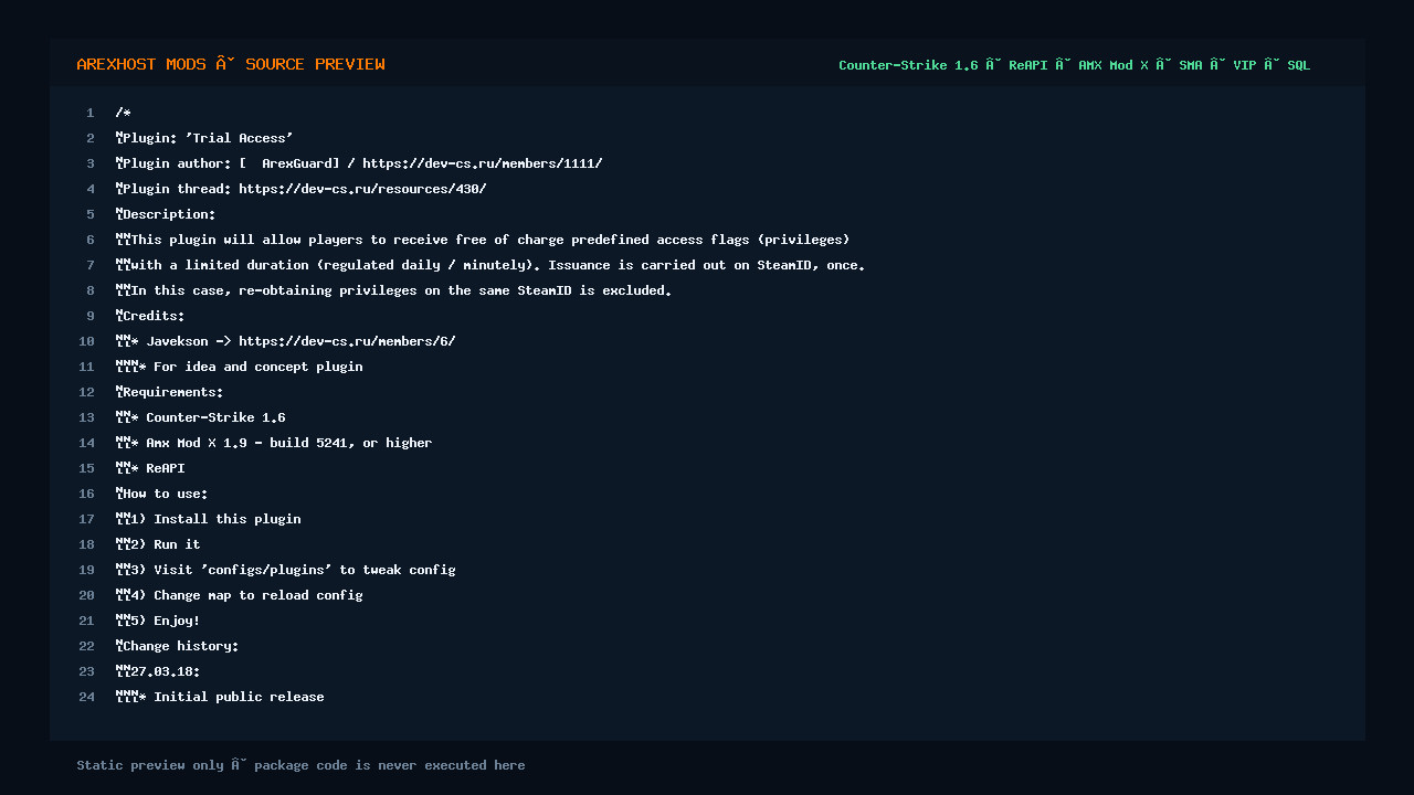 Скриншот 2 · Trial Access — Временная выдача флагов доступа на сервере CS 1.6 [ReAPI]
