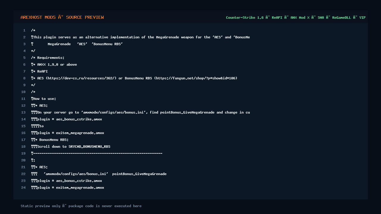Скриншот 2 · ExItem: MegaGrenade — Мега граната как альтернативное оружие для AES/BonusMenu RBS [ReAPI]