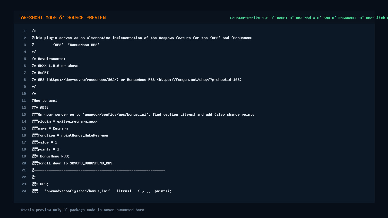Скриншот 2 · ExItem Respawn — функция возрождения для ANEW меню AES/BonusMenu RBS [ReAPI]