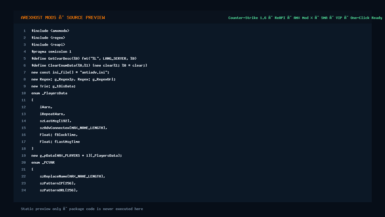 Скриншот 2 · GM Anti Adv v0.0.2 — модерация чата и ников, борьба с капсом и рекламой [ReAPI]