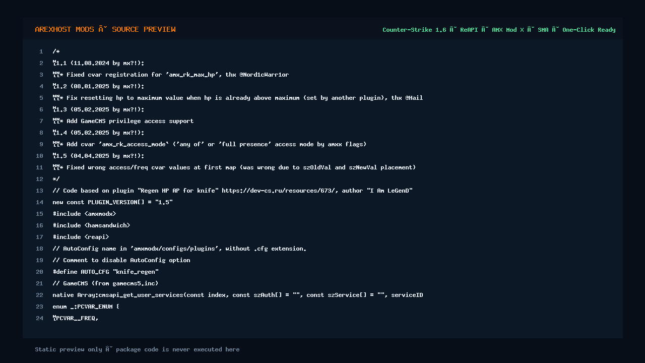 Скриншот 2 · Regen HP AP for knife — Восстанавливает HP/AP когда в руках нож [ReAPI]