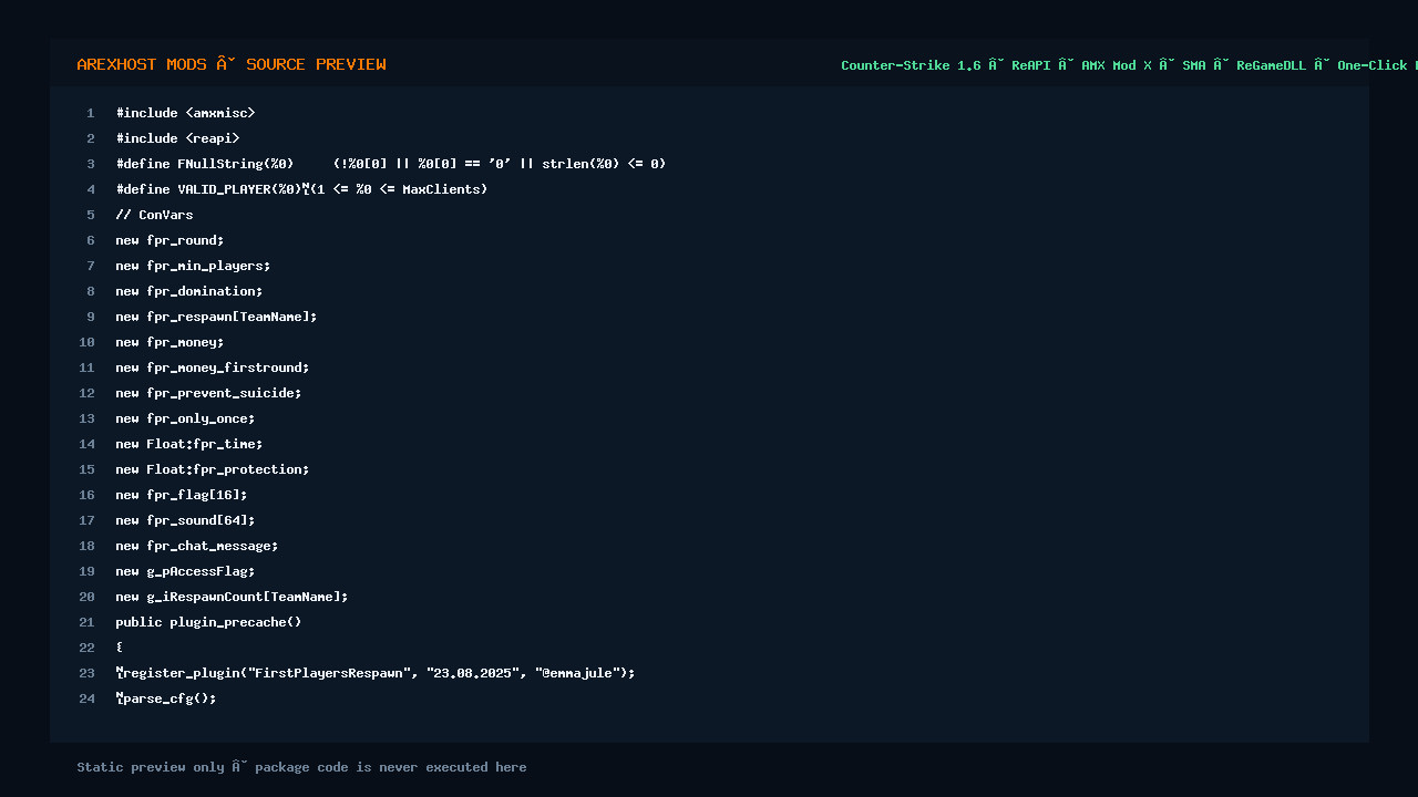 Скриншот 2 · First Players Respawn — возрождение в первые секунды раунда [ReAPI, ReGameDLL]