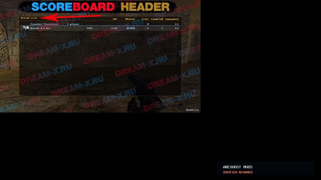 Скриншот 1 · Scoreboard Header — Изменение названия заголовка таблицы счёта (TAB) на сервере CS 1.6