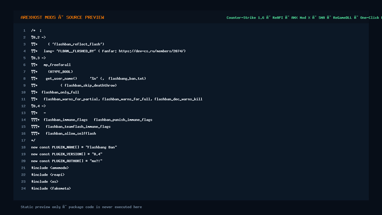Скриншот 2 · Flashbang Ban — наказание слепящих флешками игроков [ReAPI]