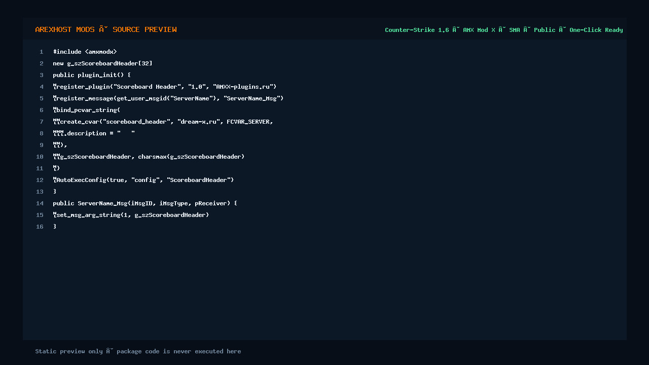 Скриншот 2 · Scoreboard Header — Изменение названия заголовка таблицы счёта (TAB) на сервере CS 1.6