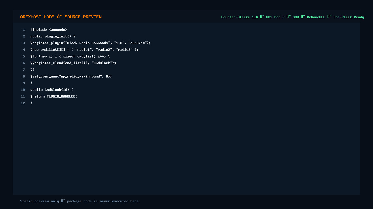 Скриншот 2 · Block Radio Commands — Плагин Блокировки Радио-Команд на сервере CS 1.6 [ReGameDLL]