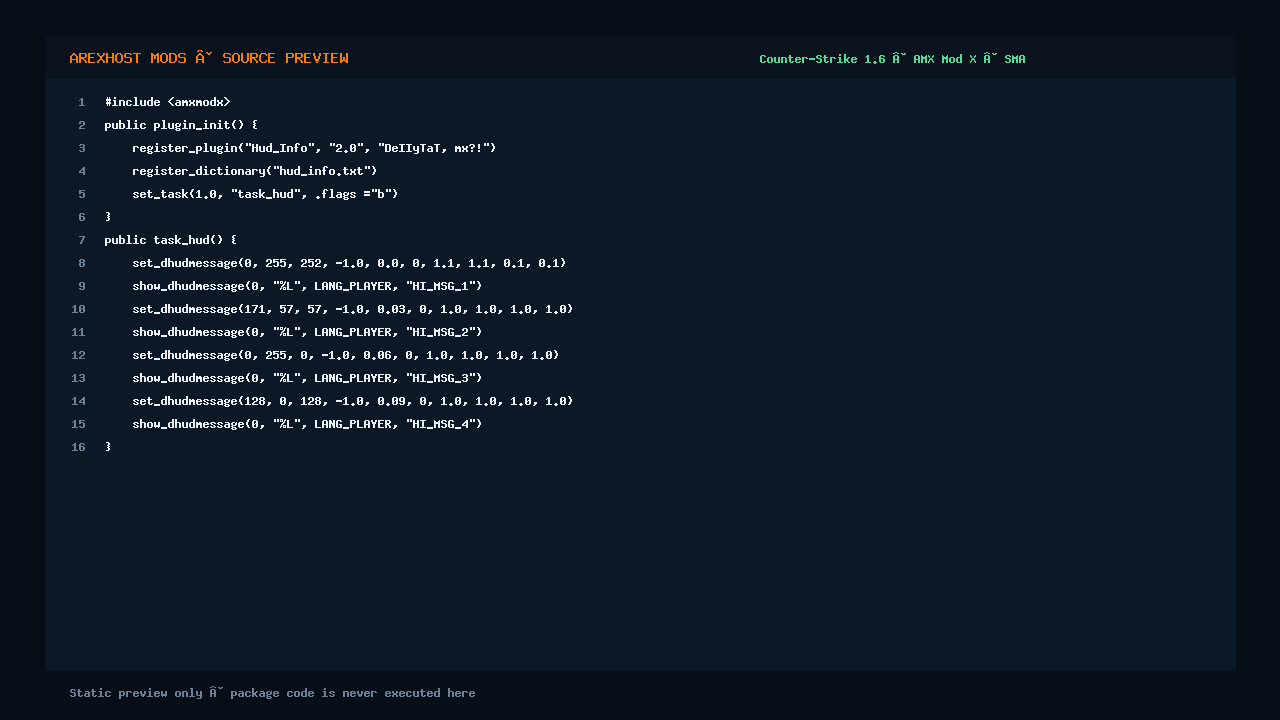 Скриншот 2 · Hud Info v2.0 — Постоянные HUD сообщения для сервера CS 1.6